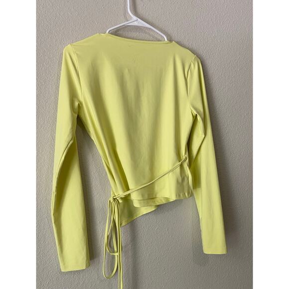 Carbon38 Long Sleeve Tie Top in Melt Medium Green Yellow Neon Ballet Wrap Shirt - Picture 7 of 10